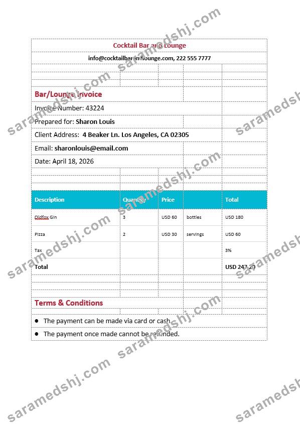 BarLounge Invoice